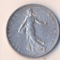 Франция стар сребърен франк 1918 година, снимка 2 - Нумизматика и бонистика - 38319045
