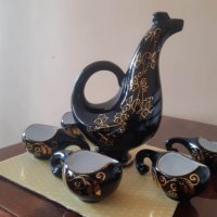 Рядка находка. Винтидж комплект от 5 чаши и стомна  Black Ceramic , снимка 3 - Антикварни и старинни предмети - 39646472