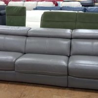 Голям сив кожен диван с функция сън "Clarence", снимка 1 - Дивани и мека мебел - 40279263