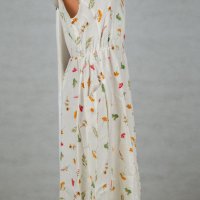 Ленена рокля в екрю с флорален принт марка NATALEE XL, снимка 3 - Рокли - 39346122