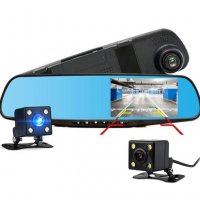 Огледало Видеорегистратор с две камери DVR 4.3инча HD за автомобил, снимка 1 - Аксесоари и консумативи - 31432691