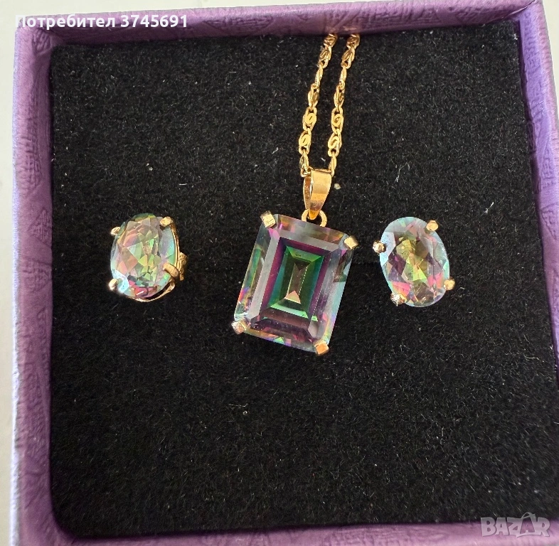 Златен комплект с мистичен топаз, снимка 1