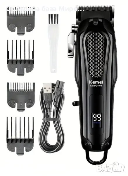Професионалнa машинка Kemei, 4 приставки, USB- Презареждаща батерия, Регулируема глава, Безжичнa, снимка 1