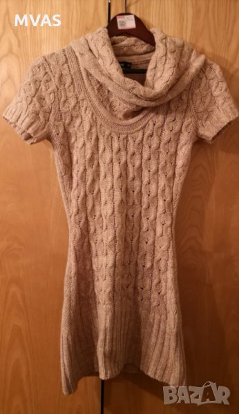 Дълъг пуловер с яка без ръкави светло бежов, снимка 1