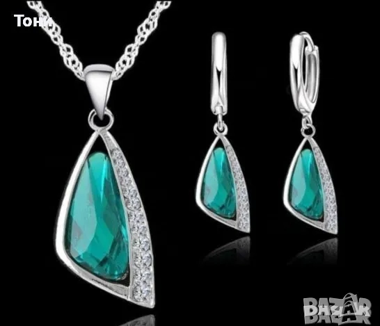 Австрийски Кристал Дамски Сребърен Сет Нов , снимка 1