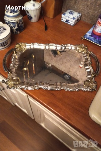  Арт деко страхотен посребрени поднос с позлата НАМАЛЕНИЕ , снимка 1