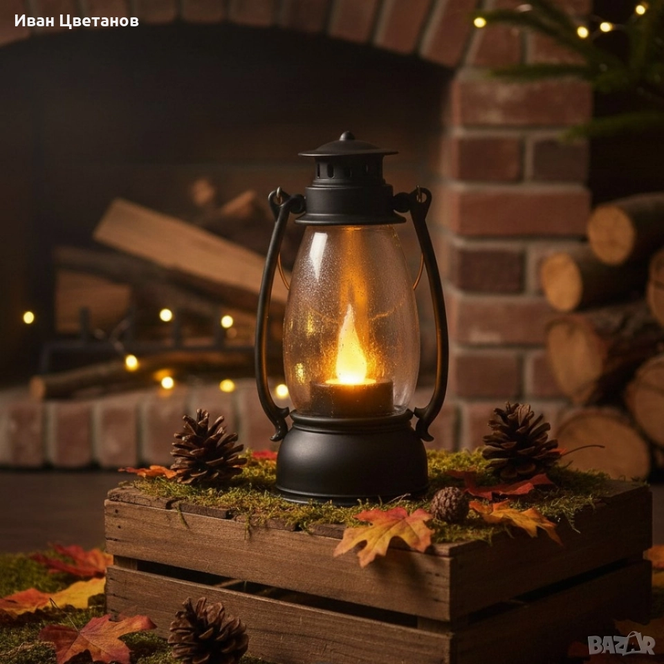 LED свещ-лампа ретро фенер – реалистична трепкаща светлина за уютен дом и празнична атмосфера, снимка 1