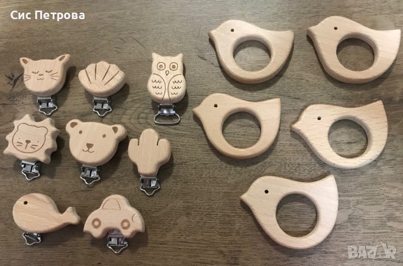 Дървени щипки за клипс за биберон и фигурки Птиче, снимка 1