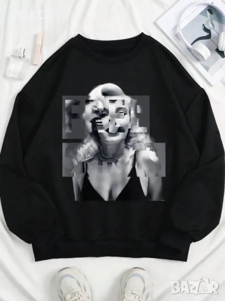 Макси еластична топла ватирана блуза с ефектна щампа, снимка 1