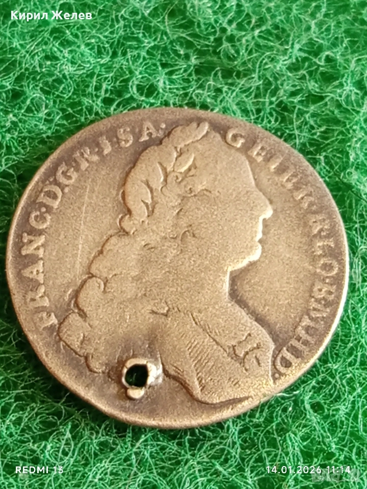 Сребърна монета 7 кройцера 1763г. Франц първи Австрия за КОЛЕКЦИЯ 52999, снимка 1