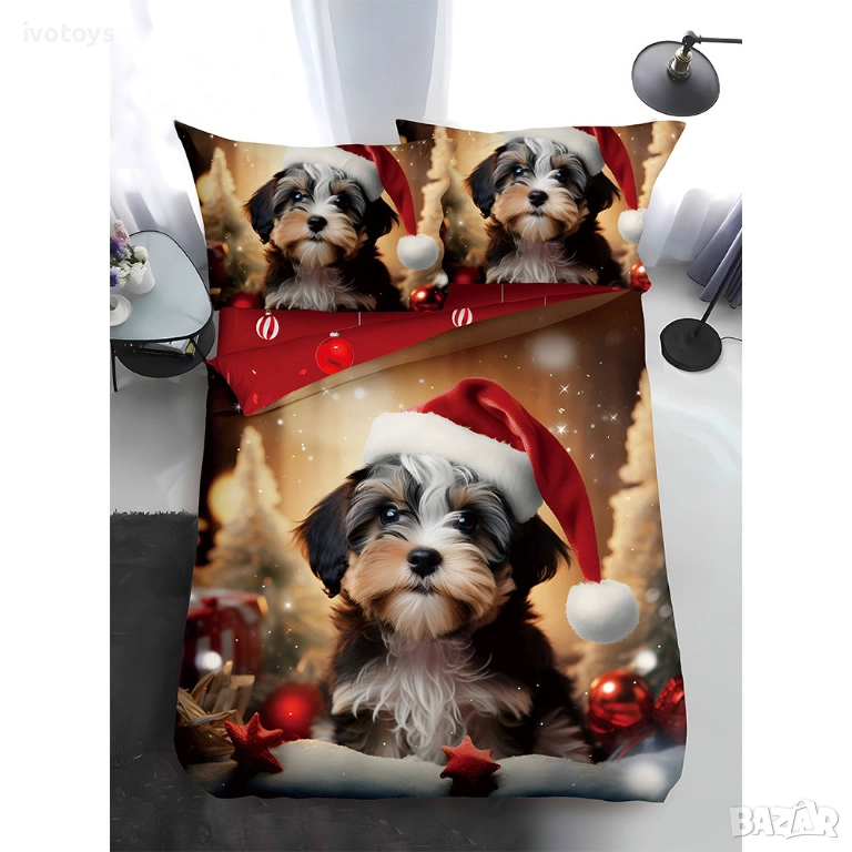 Двулицево коледно спално бельо, размер за приста (Реално изображение), 4 части - WS17369, снимка 1