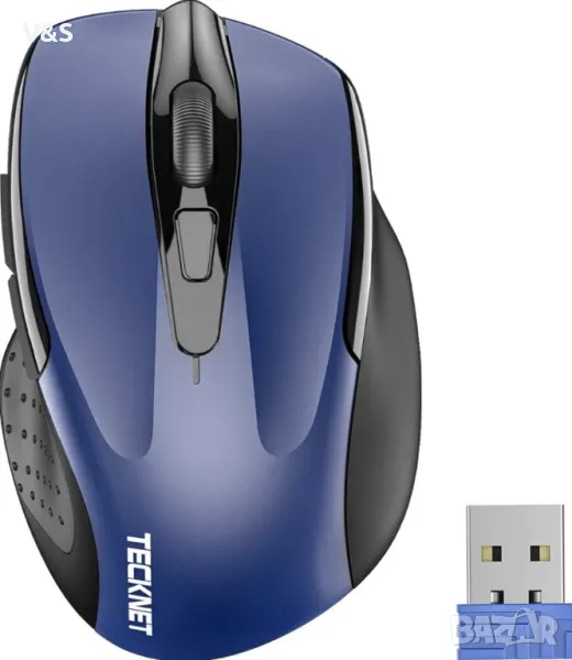 Tecknet M003 2.4G ергономична безжична мобилна оптична мишка с USB нано приемник (синя), снимка 1