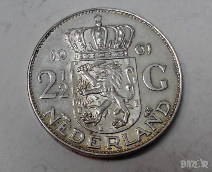 Сребърна монета 2,5 гулдена 1961 г. Холандия, снимка 1