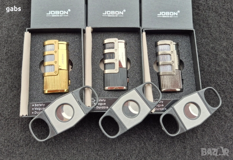 Луксозна запалка за пури JOBON с подарък резачка,три цвята, снимка 1