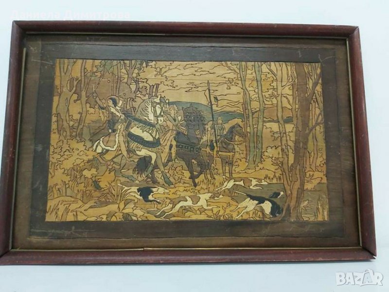 Картина - интарзия с ловна сцена, снимка 1