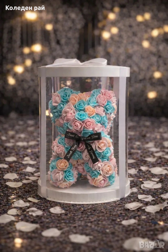 Луксозно цветно мече от вечни рози 23см., снимка 1