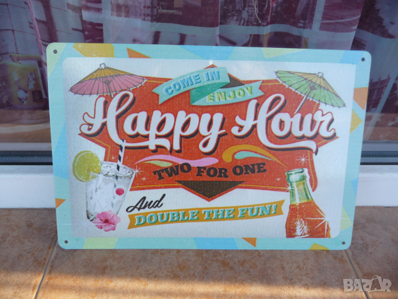 Метална табела разни Час промоция 2 за 1 напитки коктейли, снимка 1