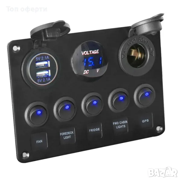 Табло с волтметър, букси и ел. ключета 145, снимка 1