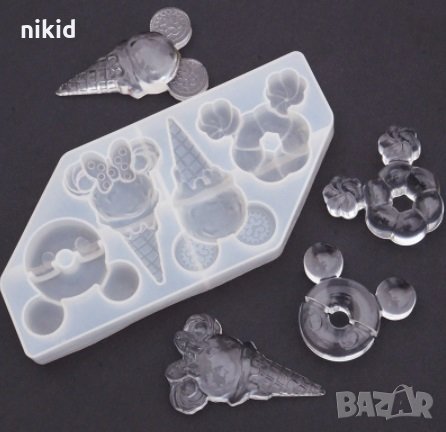 Главичка Мики Мини Маус Поничка в сладоледена фунийка дълбок силиконов молд гипс фондан смола, снимка 1