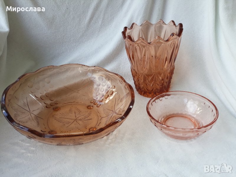 Ретро ваза, фруктиера - 2 бр., купичка кафяво стъкло , снимка 1