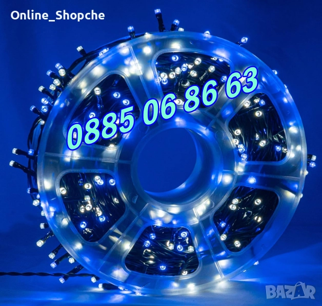 Коледни лампички 100 метра на макара, синя светлина, водоустойчиви, снимка 1