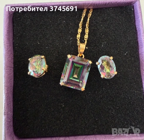 Златен комплект с мистичен топаз, снимка 2 - Бижутерийни комплекти - 53019129