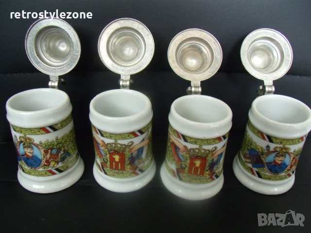 № 7145 четири стари макил порцеланови халбички  - с метални капачета, снимка 2 - Други ценни предмети - 42221365