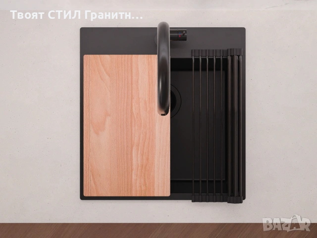 ГРАНИТНА МИВКА РИГА XL 45 – ТОП МОДЕЛ 💣 ЧЕРНА / ЗА ШКАФ 45 / НАЛИЧНА, снимка 3 - Мивки - 54066831