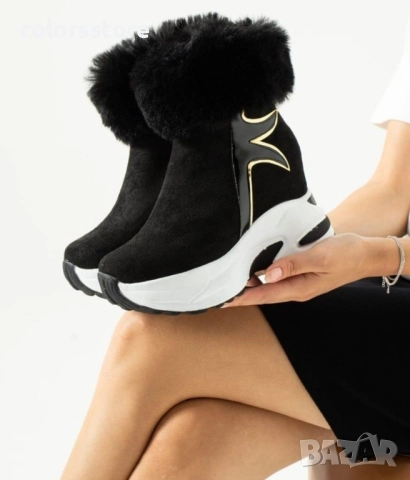 Боти на платформа - черен велур с пух - BH2025 , снимка 2 - Дамски боти - 52228348