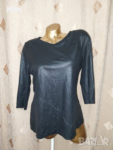 OBJECT L Черна блуза от еко кожа с тричетвърти ръкав , снимка 4 - Блузи с дълъг ръкав и пуловери - 42763578
