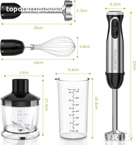 Пасатор Bonsenkitchen Stainless Steel Hand Blender, 4-in-1 Stick Blender 1000W,Нов,Гаранция, снимка 2 - Чопъри и пасатори - 42874321