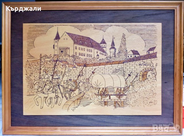 Голяма Дърворезба Исторически Сюжет Рамка!, снимка 1