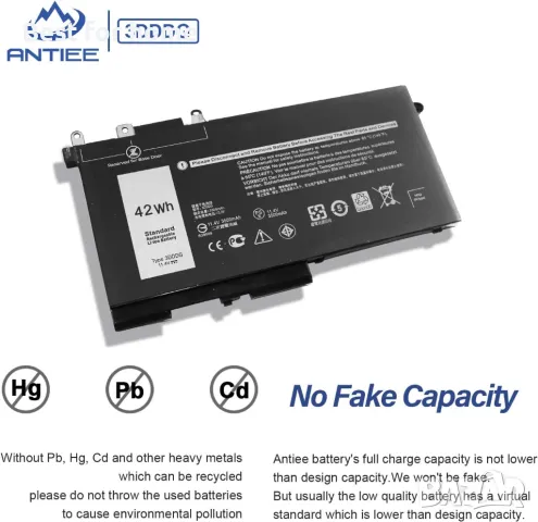 Батерия за лаптоп за Dell Latitude, тип 3DDDG, 42W, снимка 4 - Части за лаптопи - 49604342