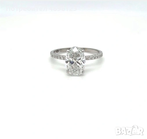 Диамантен / Годежен Пръстен / Бяло Злато 14 кт Овал, снимка 2 - Пръстени - 54004834