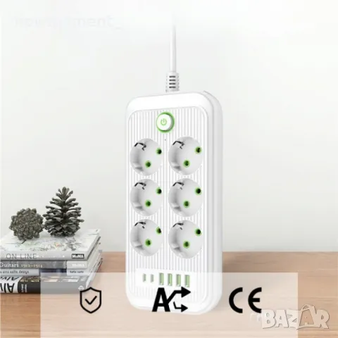 Разклонител 220V с 6 гнезда, 4 USB порта + 2xType C, Digital One SP00985, Бял, 1.5 м, 2500W, с ключ, снимка 3 - Други стоки за дома - 49174271