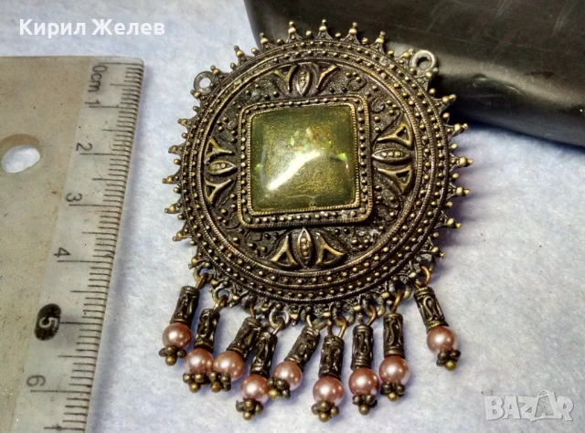 СТАР ЕМАЙЛИРАН БРОНЗОВ МЕДАЛЬОН РЕТРО ОРНАМЕНТИРАН с РОЗОВИ ПЕРЛИЧКИ 42388, снимка 6 - Антикварни и старинни предмети - 51255586