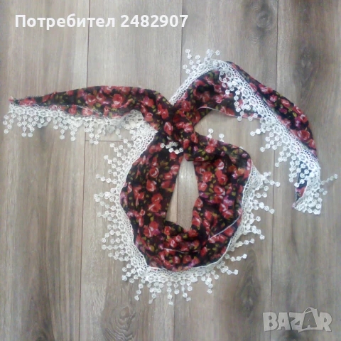 Ефектен дамски шал с дантела, снимка 4 - Шалове - 51273066
