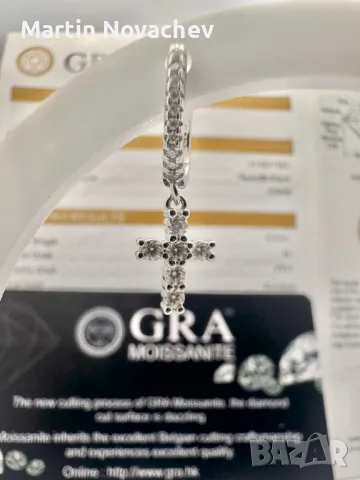 Сребърни обеци кръстчета с мойсанит (Диамант), снимка 4 - Обеци - 49718169