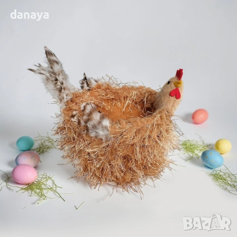 6516 Пухен великденски панер Кокошка, 13 см