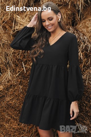 Дамска рокля с дълъг ръкав в черен цвят, снимка 2 - Рокли - 40526332