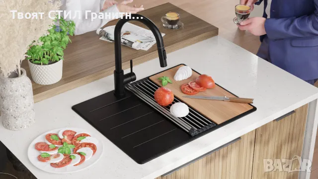 -21% Черна кухненска мивка от гранит Копенхаген 620х500 Top 45 , снимка 4 - Мивки - 49207244