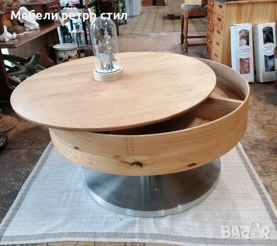 Кръгла холна маса с прибиращ се плот, вътрешен рафт и стабилна основа. , снимка 5 - Маси - 52169019