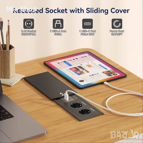 Нов 3M електрически разклонител, вграден контакт за кухненски плот USB C PD20W, снимка 6 - Друга електроника - 53971640