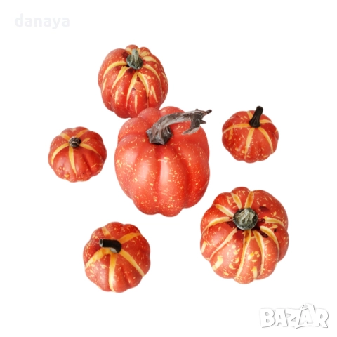 6066 Изкуствени тикви за декорация, 6 броя, снимка 3 - Изкуствени цветя - 51596295