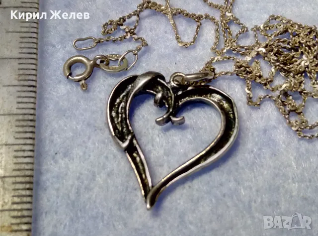 АР НУВО СРЕБЪРЕН ПЕНДАНТ СЪРЧИЦЕ ЛАКИРАНО СРЕБРО ВИСОКА ПРОБА с НЕЖНА 925 СРЕБЪРНА ВЕРИЖКА 35444, снимка 2 - Антикварни и старинни предмети - 50417137