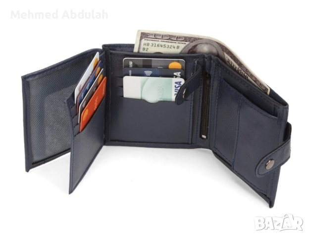 Мъжки кожен портфейл с отделяне за монети, снимка 2 - Портфейли, портмонета - 52620426