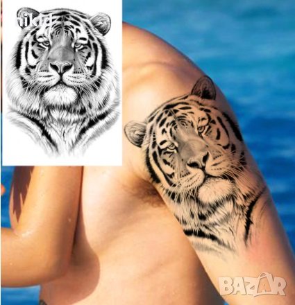 #2 Тигър черно бял временна татуировка татос татус Tattoo, снимка 1 - Други - 30925739