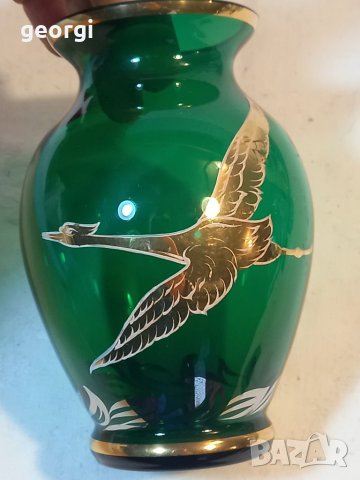 Стъклена ваза с позлата , снимка 2 - Вази - 38860134