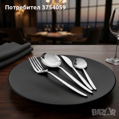 Комплект прибори за хранене в сребрист цвят от 24 части с луксозен дизайн и магнитна кутия, снимка 4 - Прибори за хранене, готвене и сервиране - 53208576