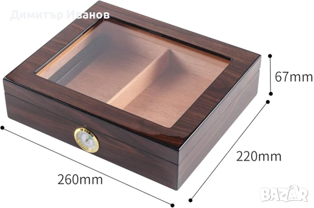 Малък хумидор от кедрово дърво за до 30 пури със хидрометър и овлажнител, снимка 7 - Други - 50991379